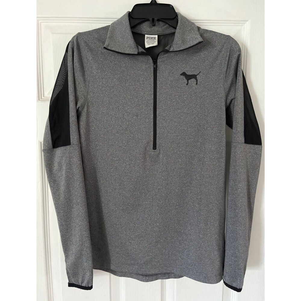 Victoria's Secret  PINK Gray/Black Mesh Women's Small  1/2 Zip Jacket EUC